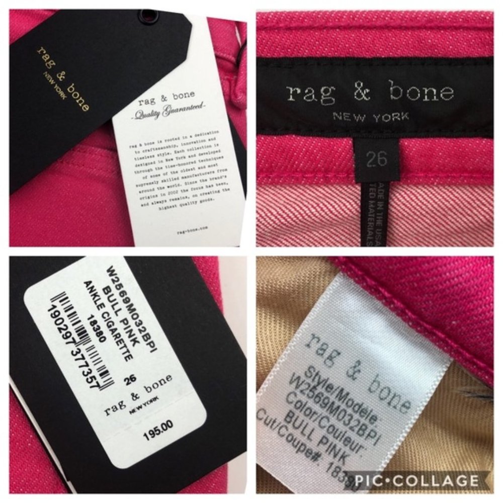 NWT Rag & Bone Pink Skinny Ankle Jeans Women 26x27 - Picture 7 of 8